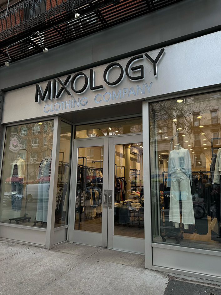 Mixology Clothing storefront in New York